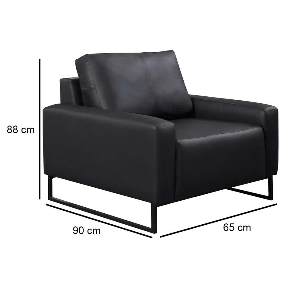 Poltrona Decorativa Base Metal Dallas Couro Preto - Scala Decor