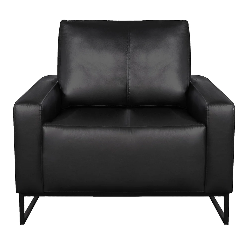 Poltrona Decorativa Base Metal Dallas Couro Preto - Scala Decor