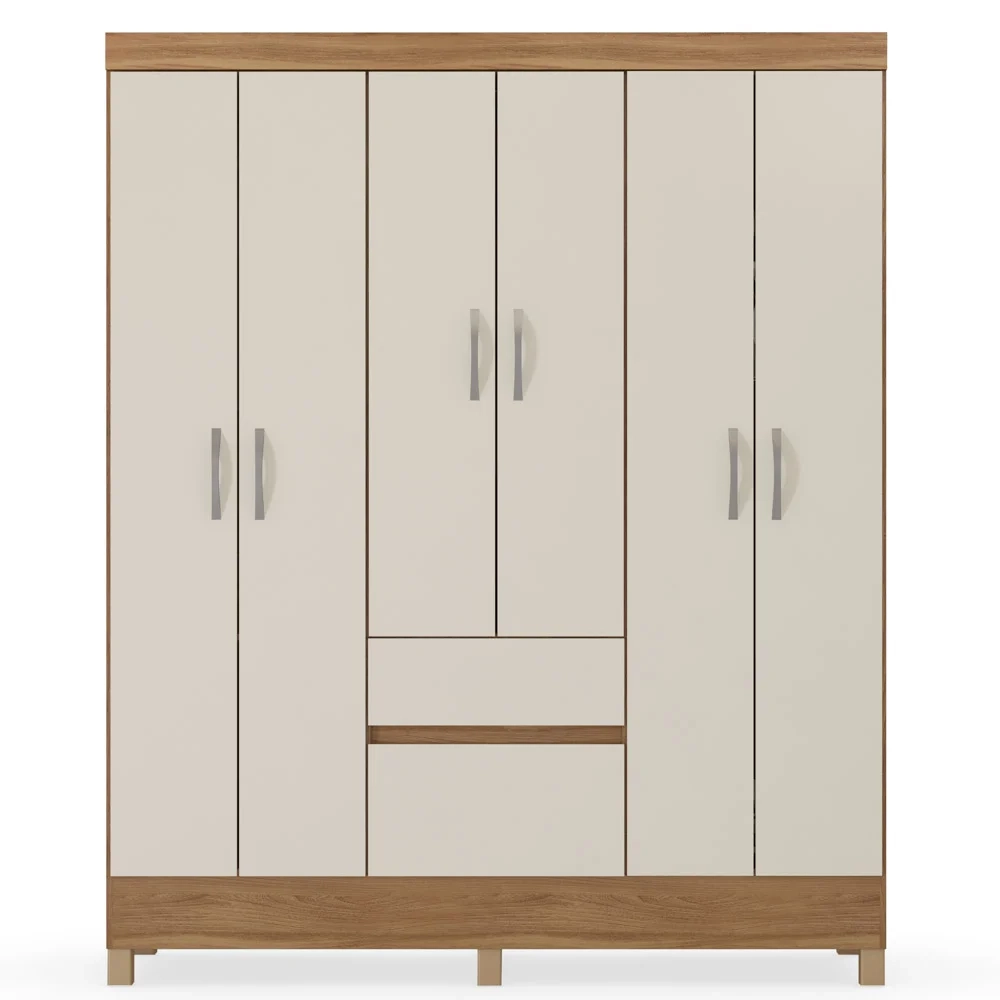 Guarda Roupa Casal 6 Portas 2 Gavetas Flash II D02 Amendola/Off White - Mpozenato