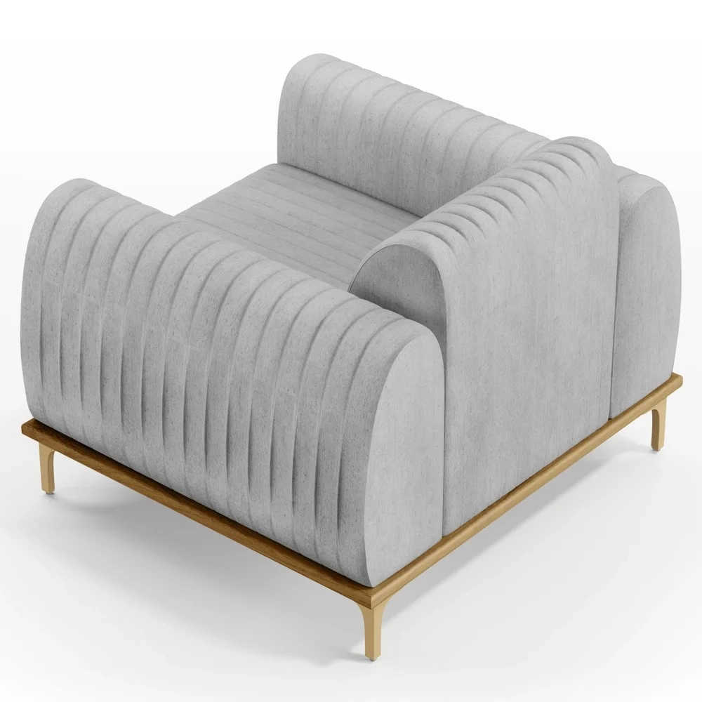 Poltrona Decorativa Base Gold Molino D06 Linho D-315 Cinza - Mpozenato