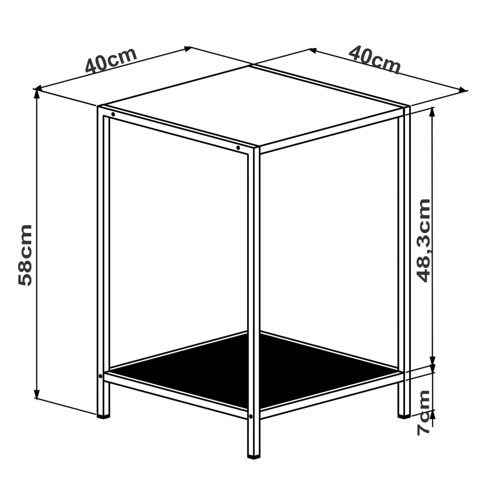 Mesa Lateral 1 Prateleira Estilo Industrial York Vermont/Preto - Artesano