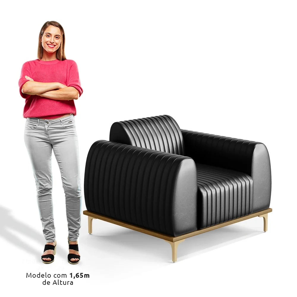 Poltrona Decorativa Base Gold Molino D06 PU B-159 Preto - Mpozenato