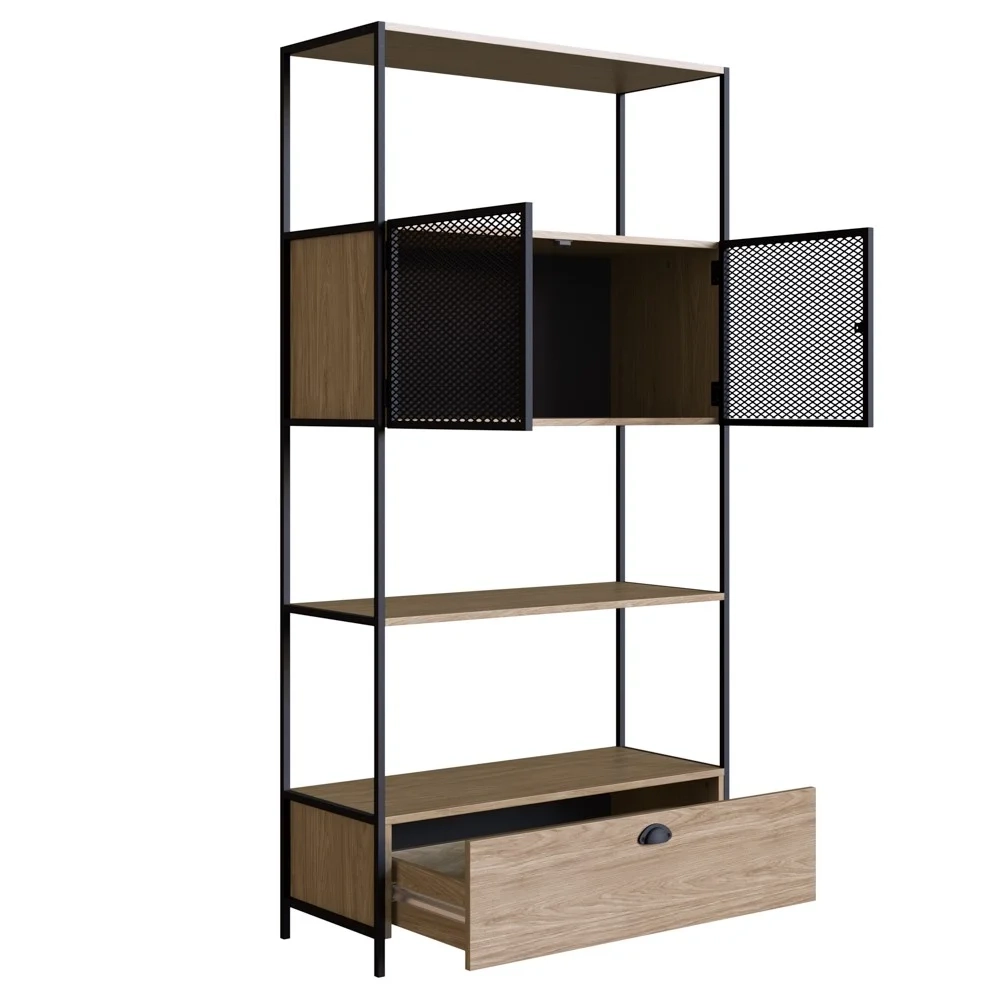 Estante Livreiro 2 Portas 1 Gaveta Estilo Industrial York Hanover/Preto - Artesano