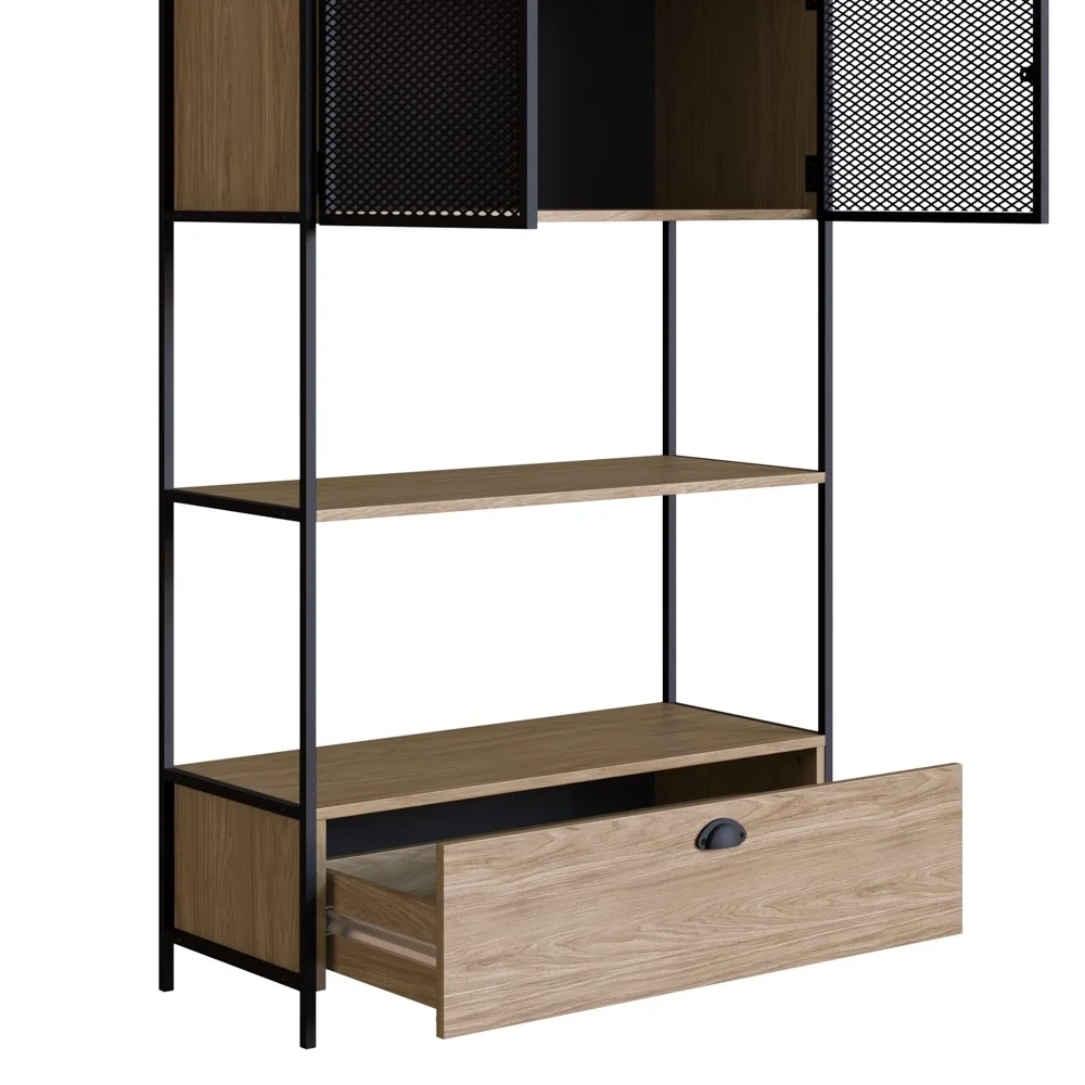 Estante Livreiro 2 Portas 1 Gaveta Estilo Industrial York Hanover/Preto - Artesano