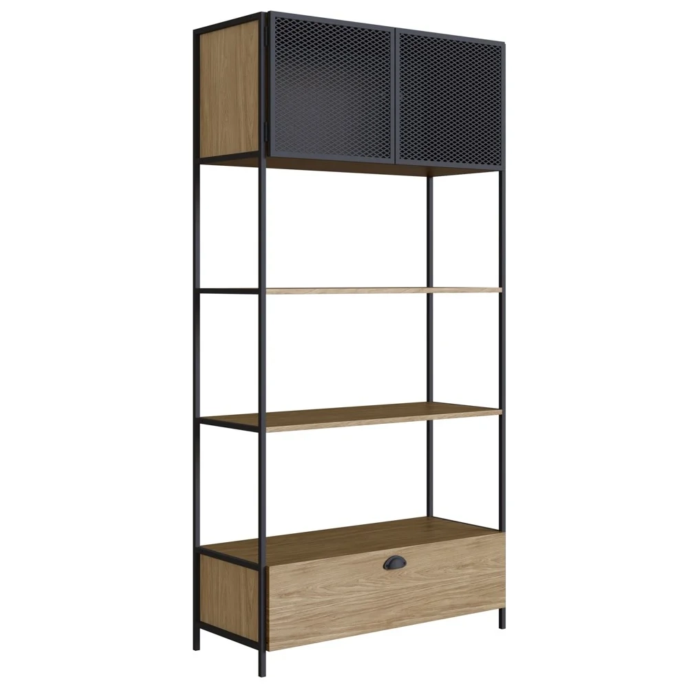 Estante Livreiro 2 Portas 1 Gaveta Estilo Industrial York Hanover/Preto - Artesano