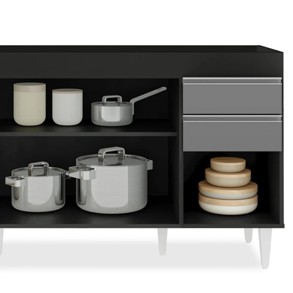 Balcão Gabinete para pia sem Tampo 150cm Marrocos Preto/Cinza - Lumil