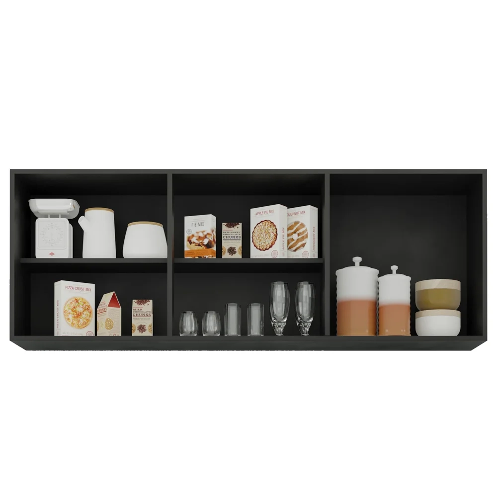 Armário Aéreo de Cozinha 150cm 3 Portas Argélia Preto/Cinza - Lumil Móveis