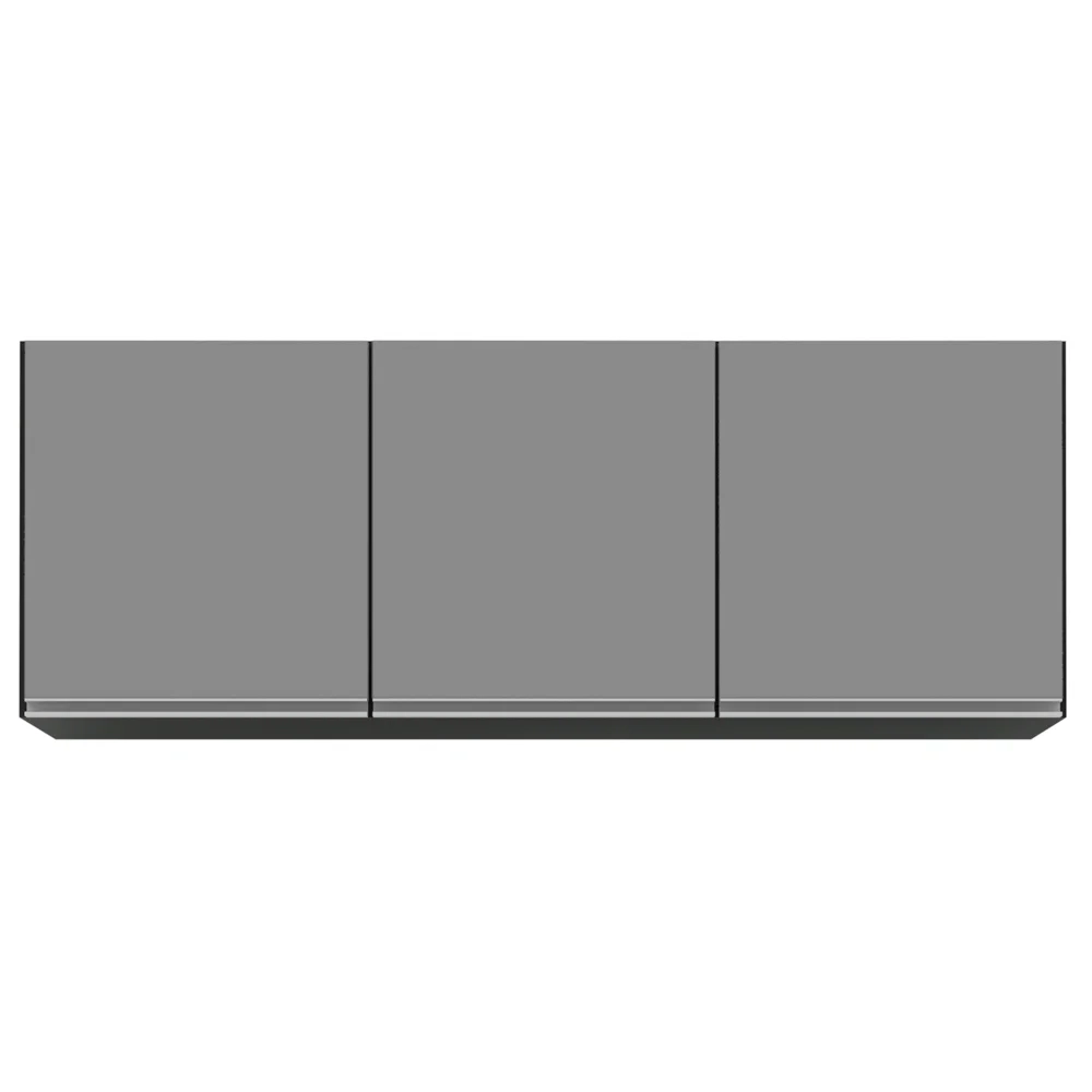 Armário Aéreo de Cozinha 150cm 3 Portas Argélia Preto/Cinza - Lumil Móveis