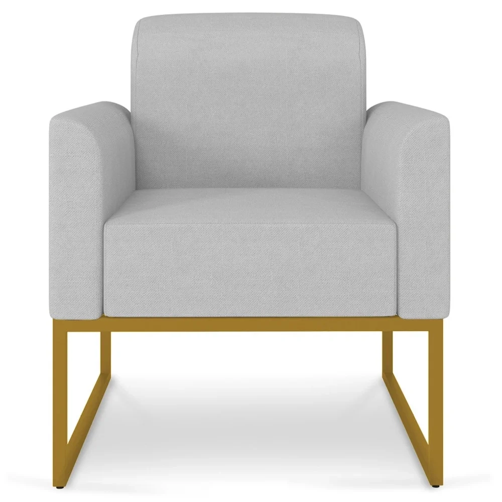 Poltrona Decorativa Base Industrial Dourada Maressa A05 Linho Cinza Claro - Ibiza