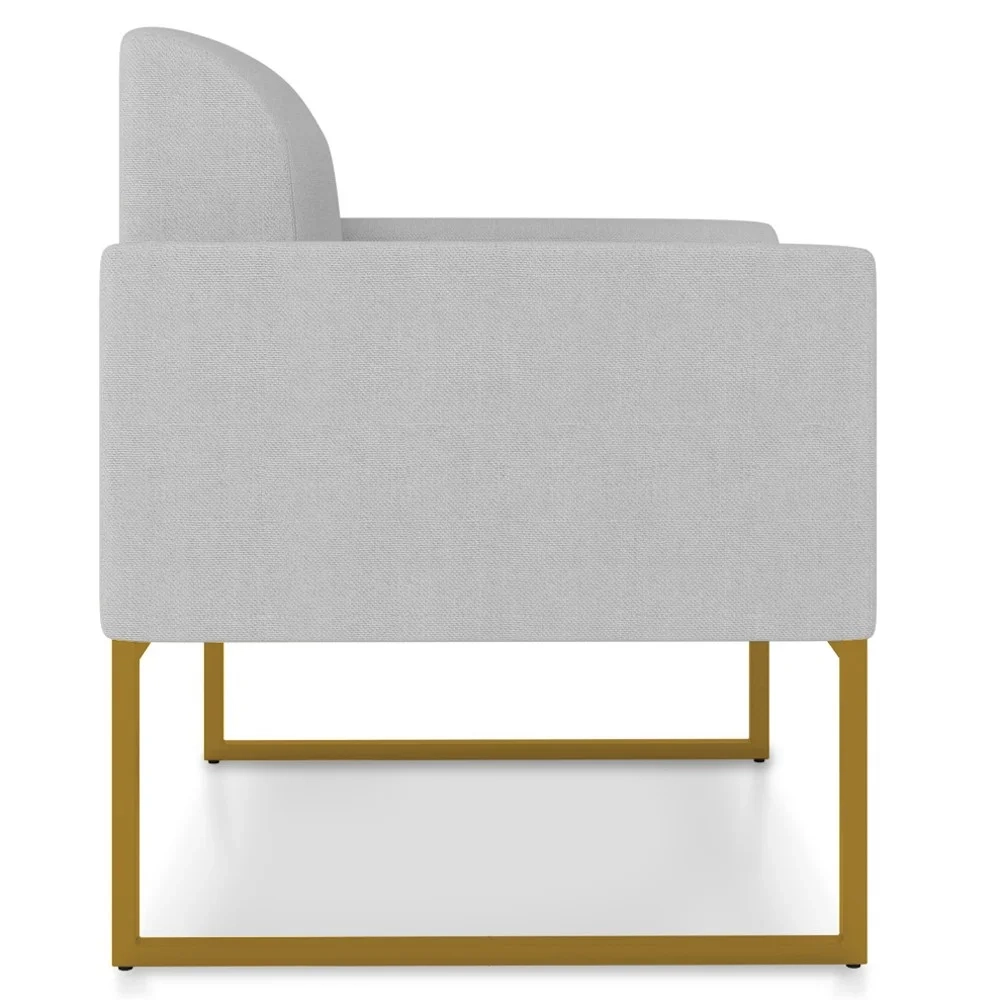 Poltrona Decorativa Base Industrial Dourada Maressa A05 Linho Cinza Claro - Ibiza