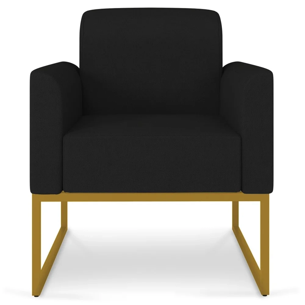 Poltrona Decorativa Base Industrial Dourada Maressa A79 Linho Preto - Ibiza