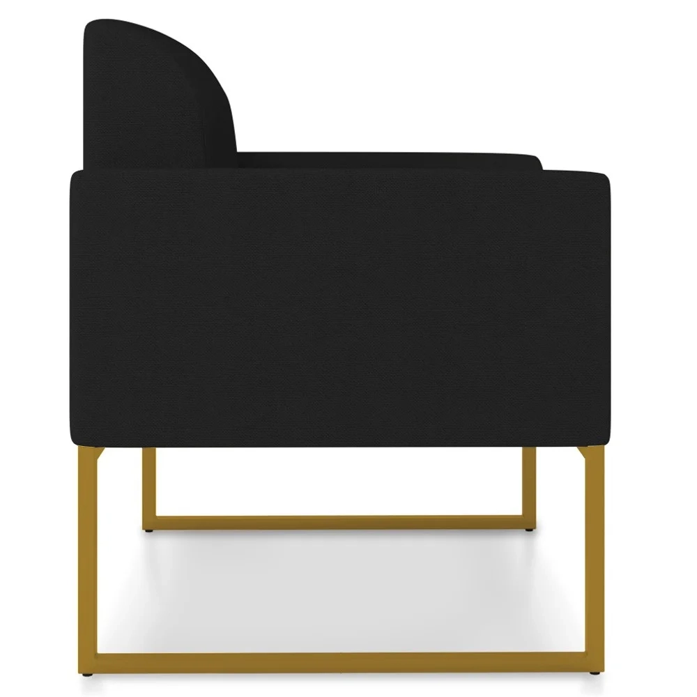 Poltrona Decorativa Base Industrial Dourada Maressa A79 Linho Preto - Ibiza