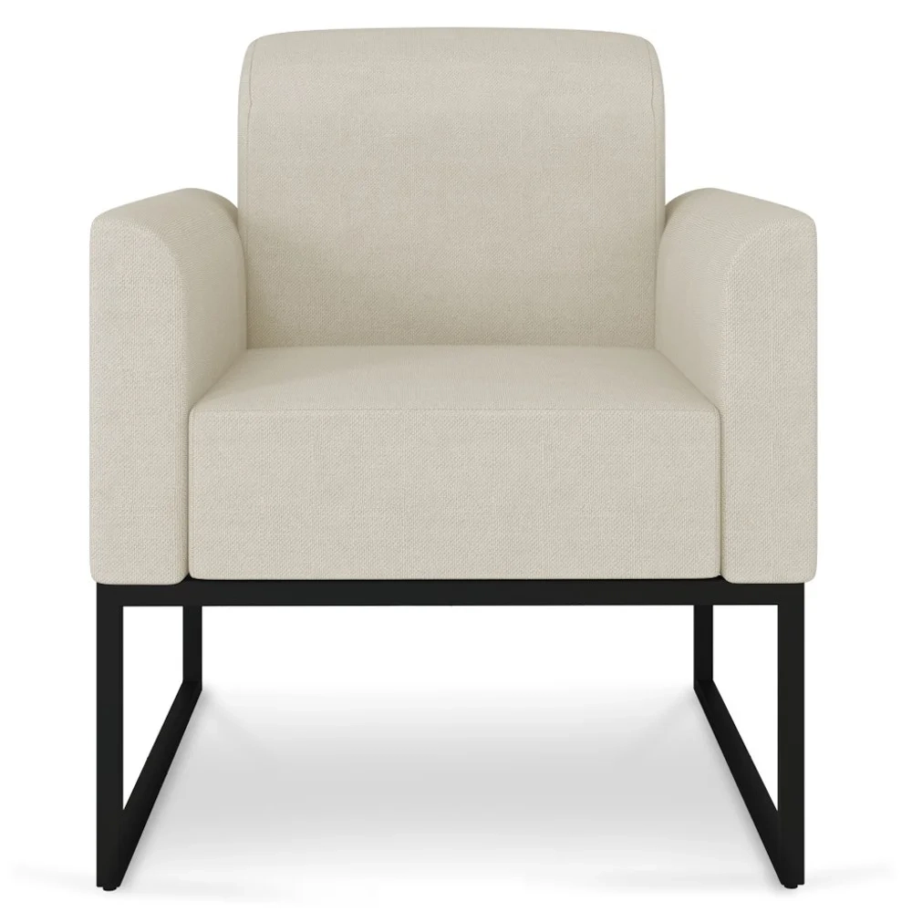 Poltrona Decorativa Base Industrial Preto Maressa A19 Linho Grosso Bege - Ibiza