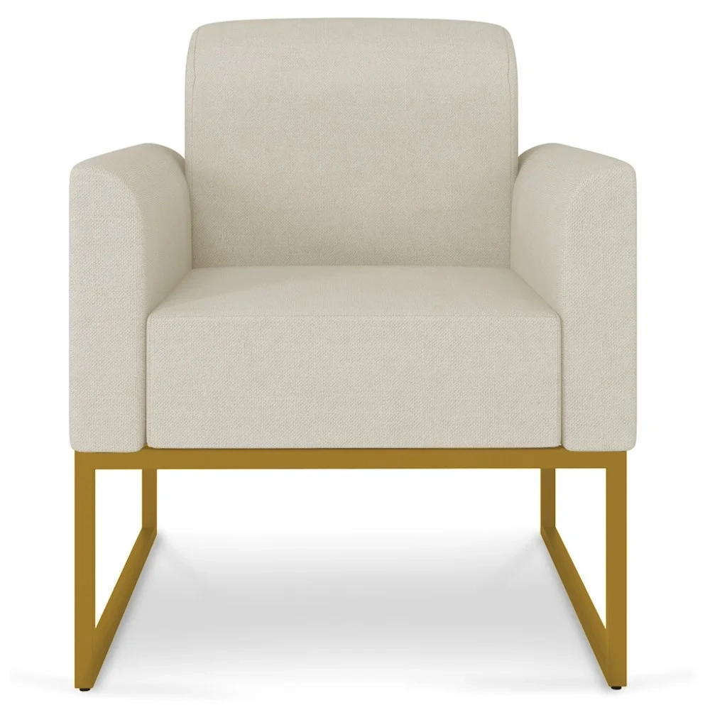 Poltrona Decorativa Base Industrial Dourada Maressa A19 Linho Grosso Bege - Ibiza