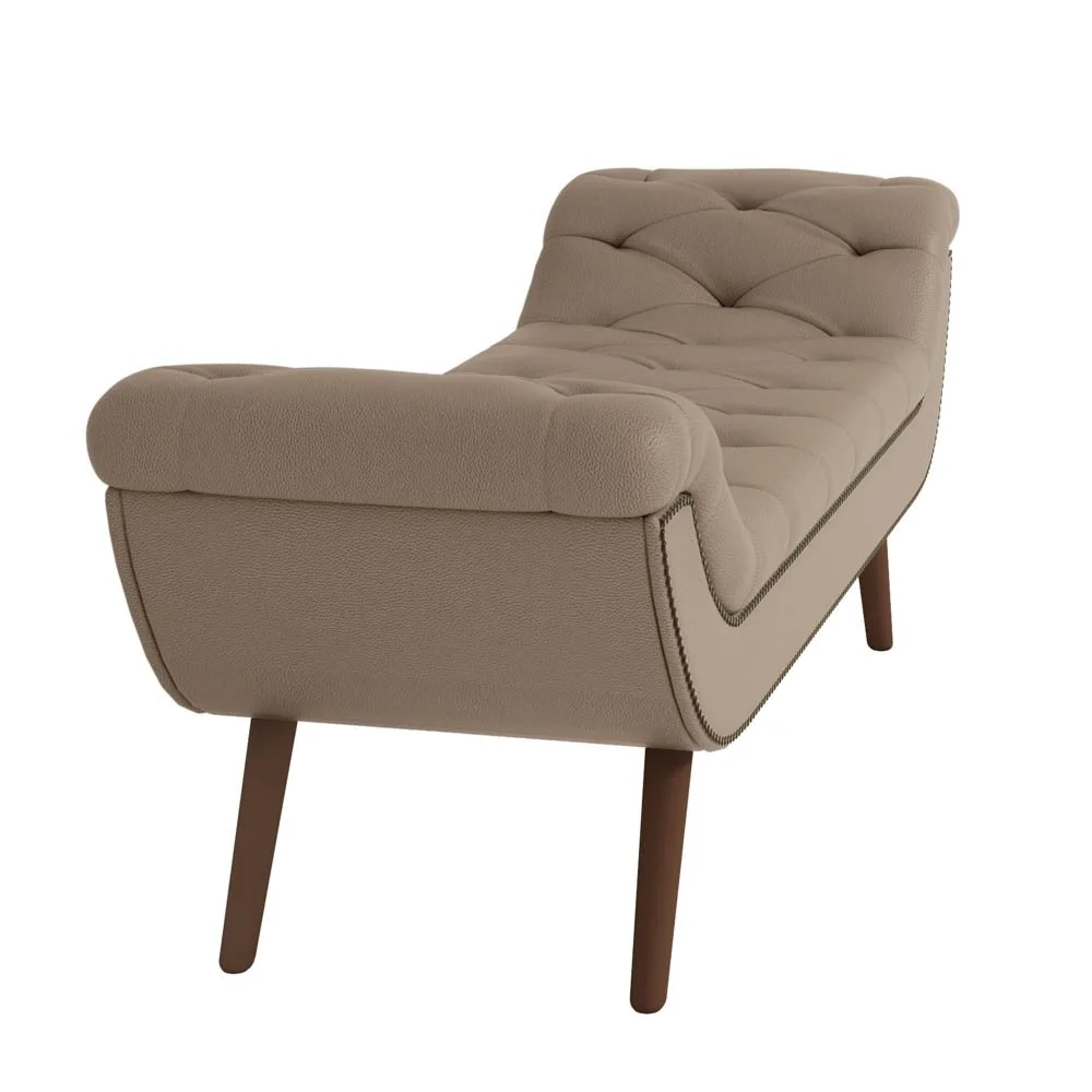 Puff Recamier Calçadeira 140 cm Pés Palito Madeira Vêneto Z37 Linho Bege - Mpozenato