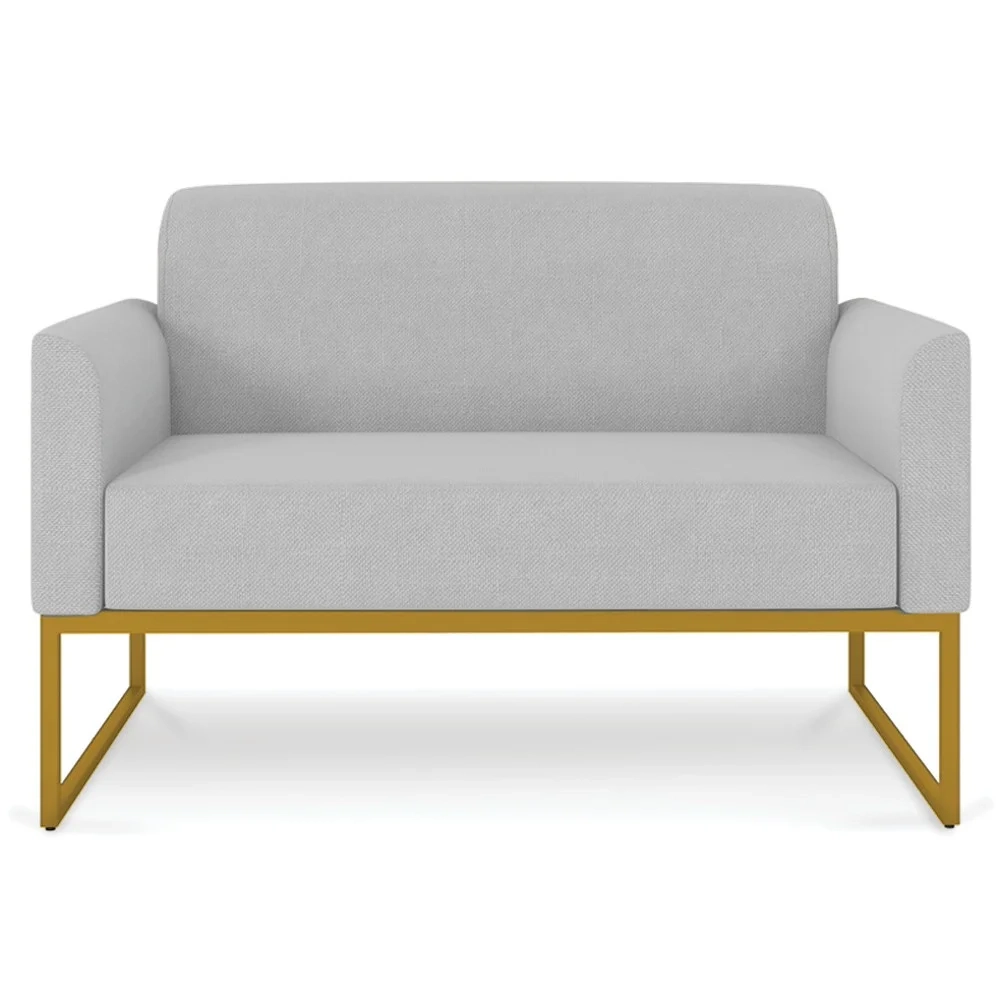 Poltrona Namoradeira 2 Lugares Base Industrial Dourada Maressa A05 Linho Cinza Claro - Ibiza