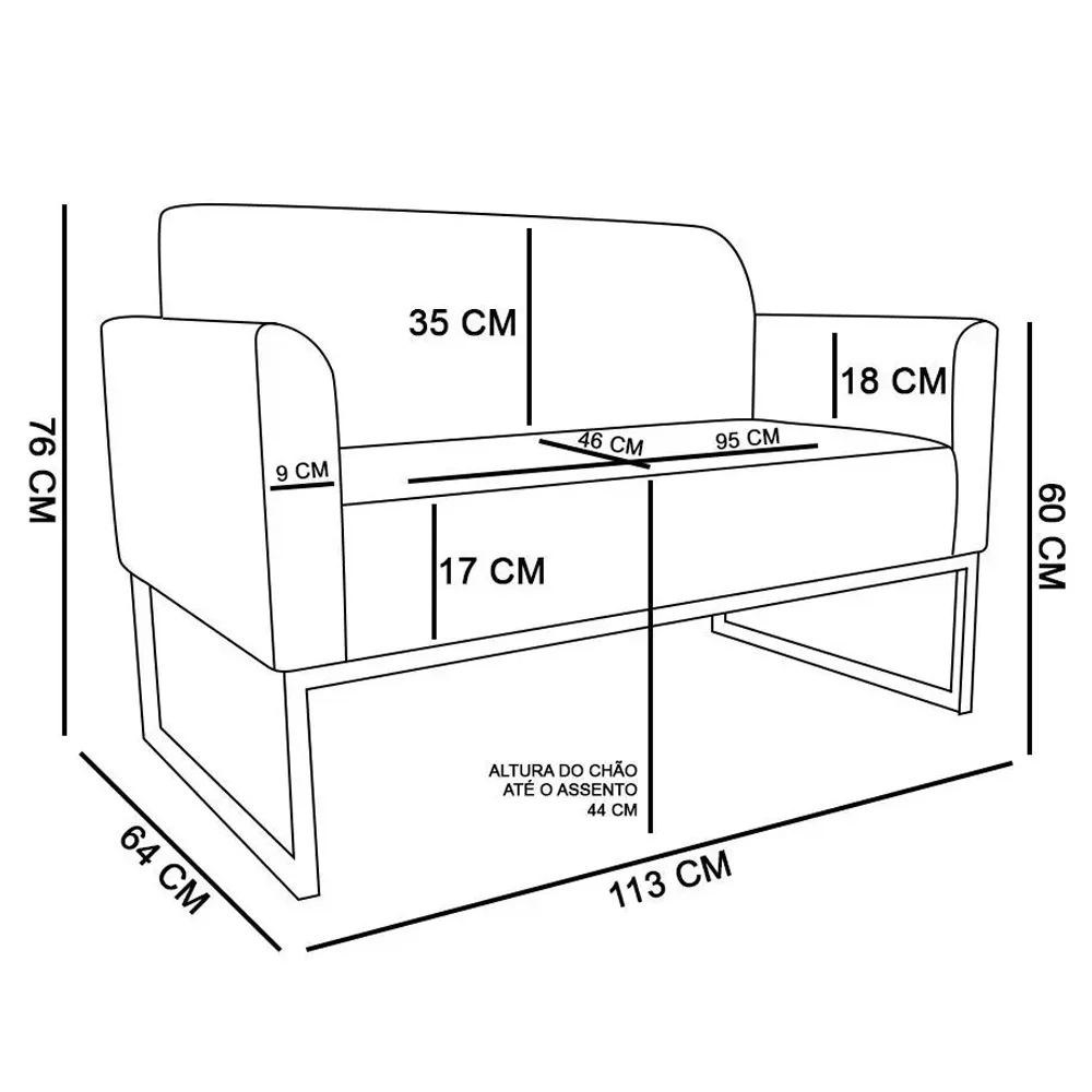 Poltrona Namoradeira 2 Lugares Base Industrial Dourada Maressa A19 Linho Grosso Bege - Ibiza