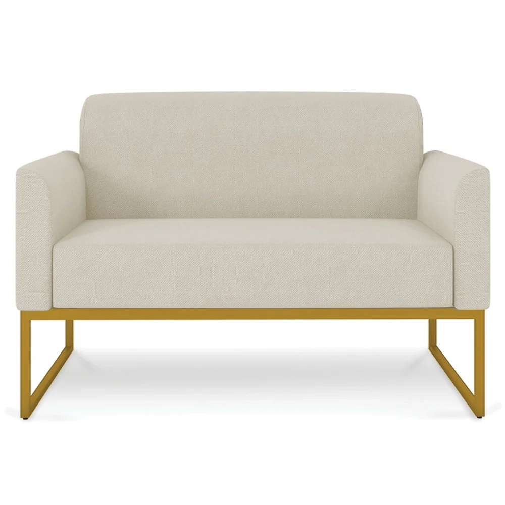 Poltrona Namoradeira 2 Lugares Base Industrial Dourada Maressa A19 Linho Grosso Bege - Ibiza