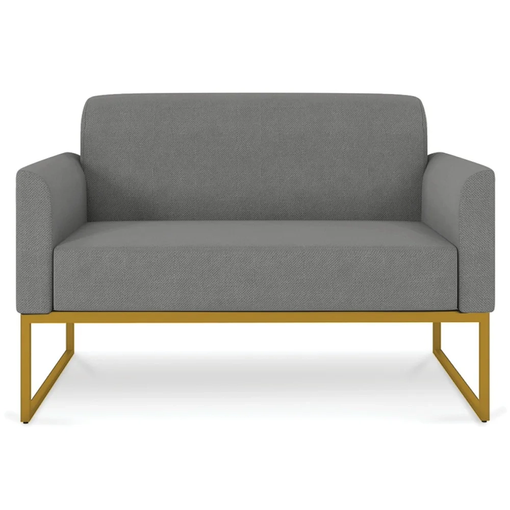 Poltrona Namoradeira 2 Lugares Base Industrial Dourada Maressa A26 Linho Grafite - Ibiza