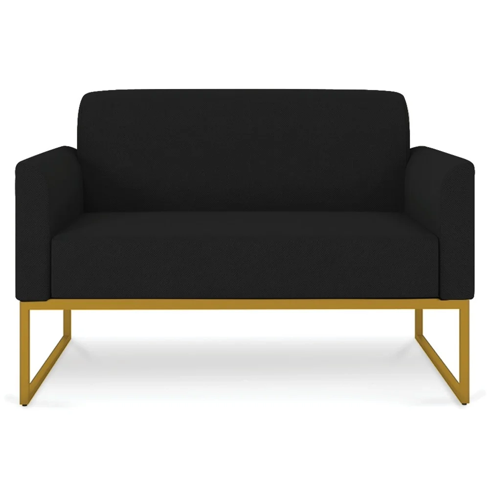 Poltrona Namoradeira 2 Lugares Base Industrial Dourada Maressa A79 Linho Preto - Ibiza