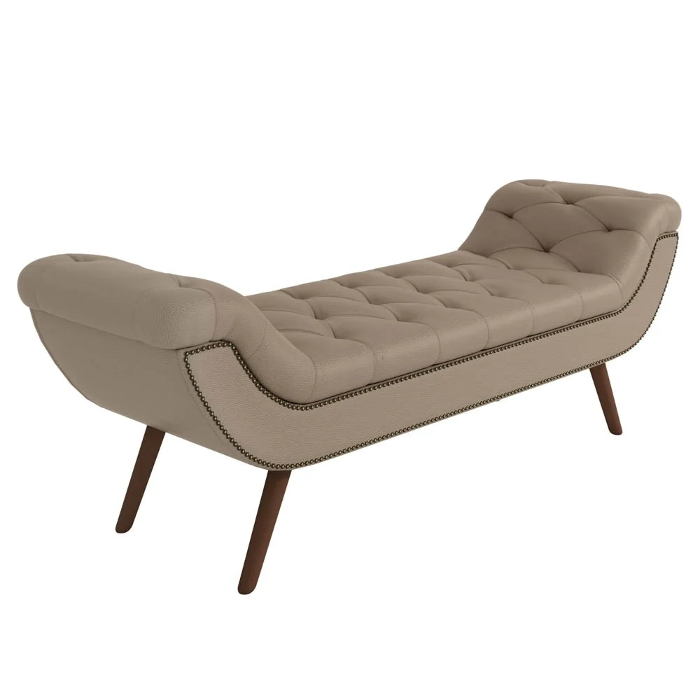 Puff Recamier Calçadeira 195cm Pés Palito Madeira Vêneto Z37 Linho Bege - Mpozenato