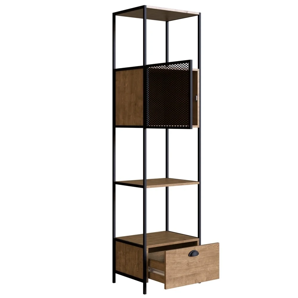 Estante Livreiro 1 Porta 1 Gaveta Estilo Industrial York Vermont/Preto - Artesano