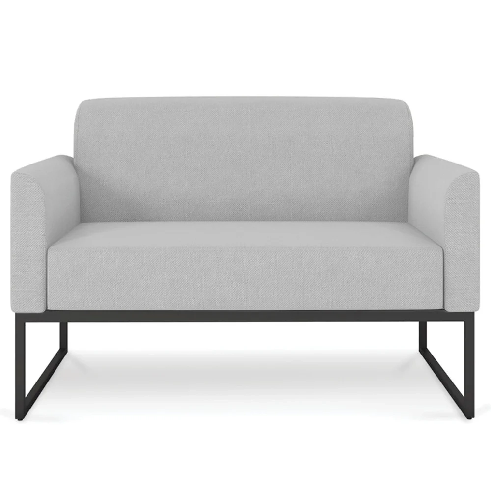 Poltrona Namoradeira 2 Lugares Base Industrial Preta Maressa A05 Linho Cinza Claro - Ibiza