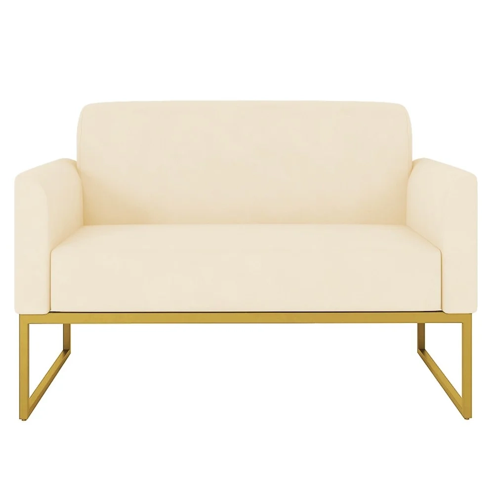 Poltrona Namoradeira 2 Lugares Base Industrial Dourada Maressa S03 Suede Bege - Ibiza