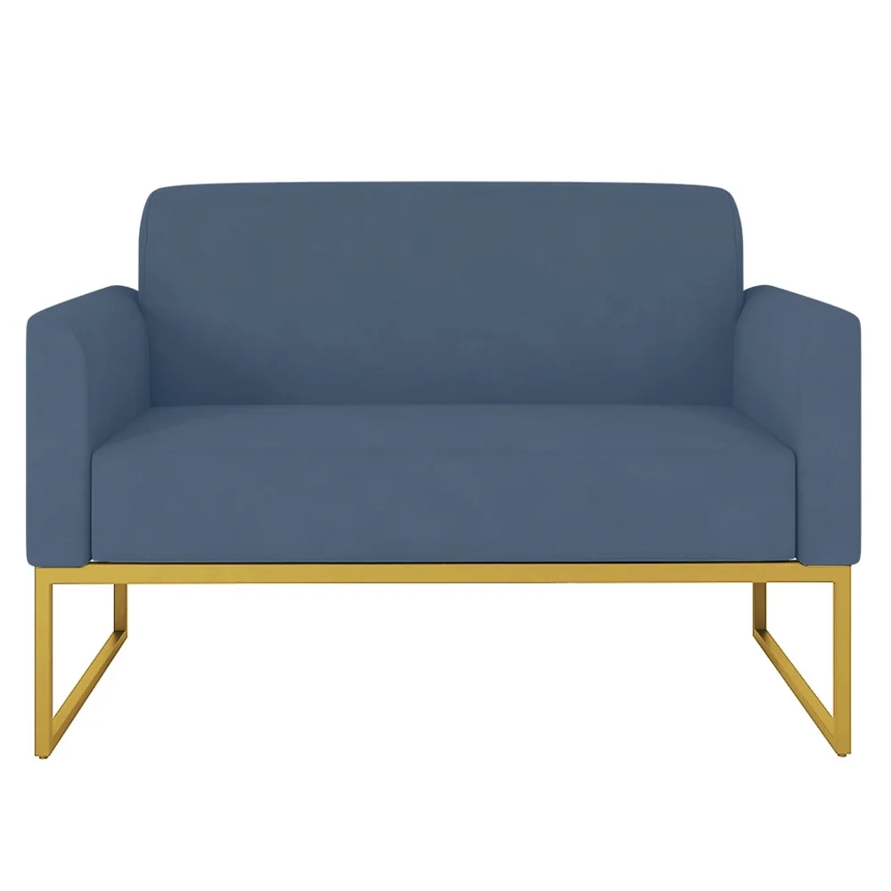 Poltrona Namoradeira 2 Lugares Base Industrial Dourada Maressa S04 Suede Azul Marinho - Ibiza