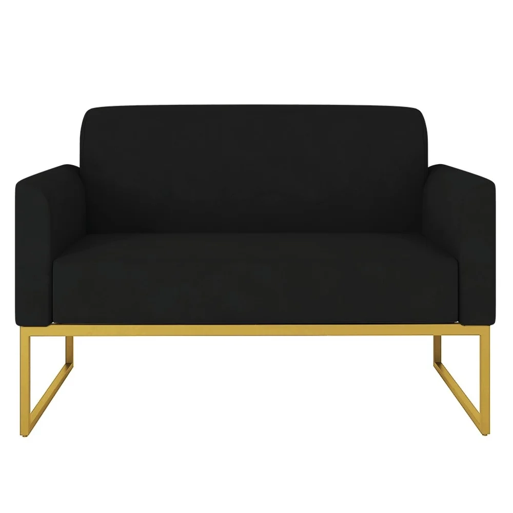 Poltrona Namoradeira 2 Lugares Base Industrial Dourada Maressa S07 Suede Preto - Ibiza