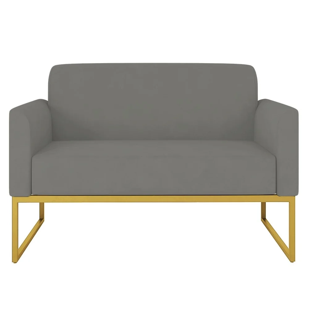 Poltrona Namoradeira 2 Lugares Base Industrial Dourada Maressa S08 Suede Grafite - Ibiza