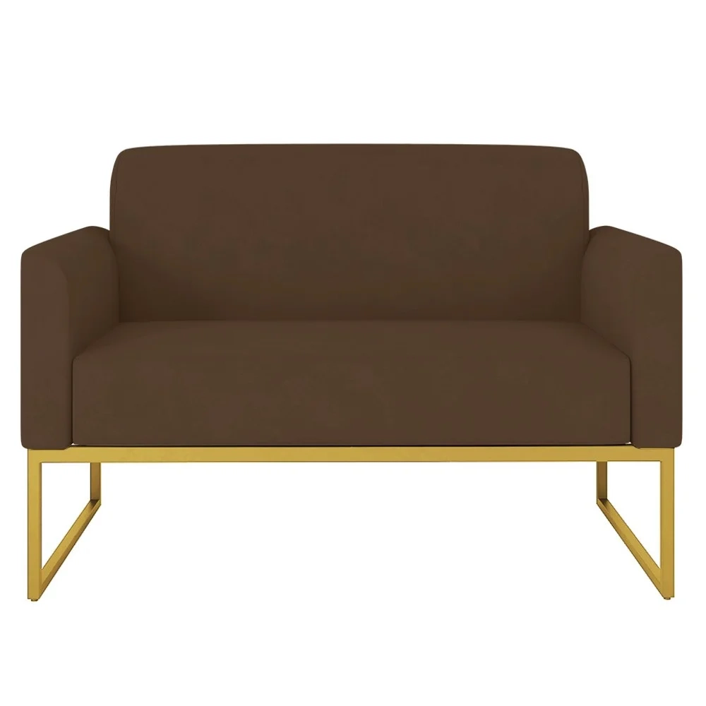 Poltrona Namoradeira 2 Lugares Base Industrial Dourada Maressa S06 Suede Marrom - Ibiza