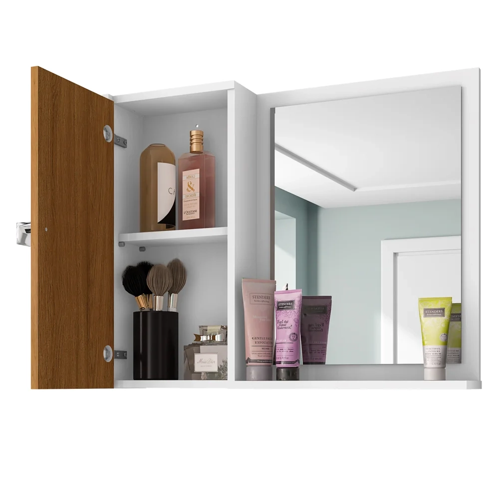 Espelheira Para Banheiro Com Armário 1 Porta Gênova Branco/Ripado - Bechara