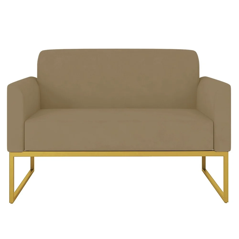 Poltrona Namoradeira 2 Lugares Base Industrial Dourada Maressa S12 Suede Marrom Rato - Ibiza