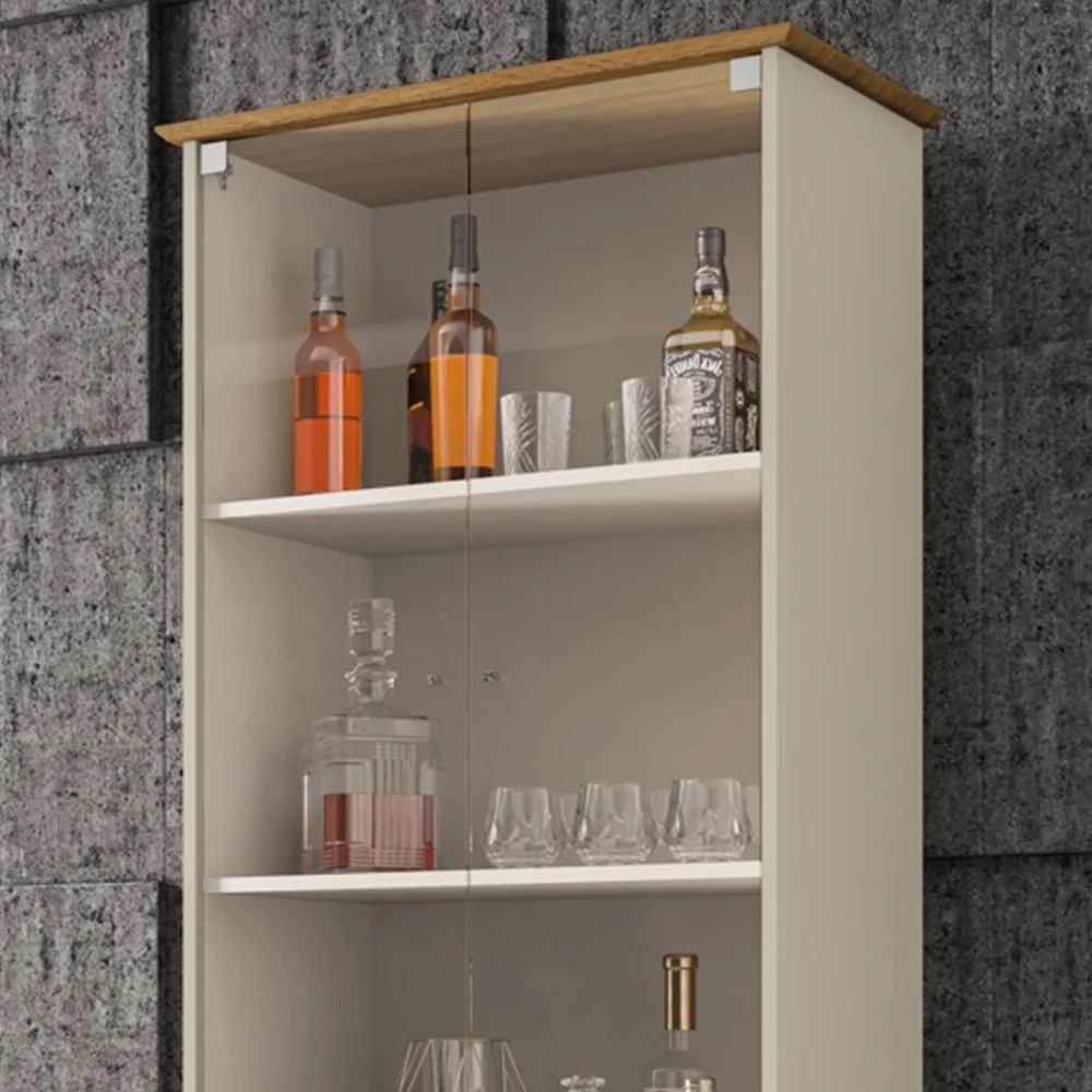 Cristaleira 4 Portas Pés de Madeira Madri Off White/Cinamomo - Bechara