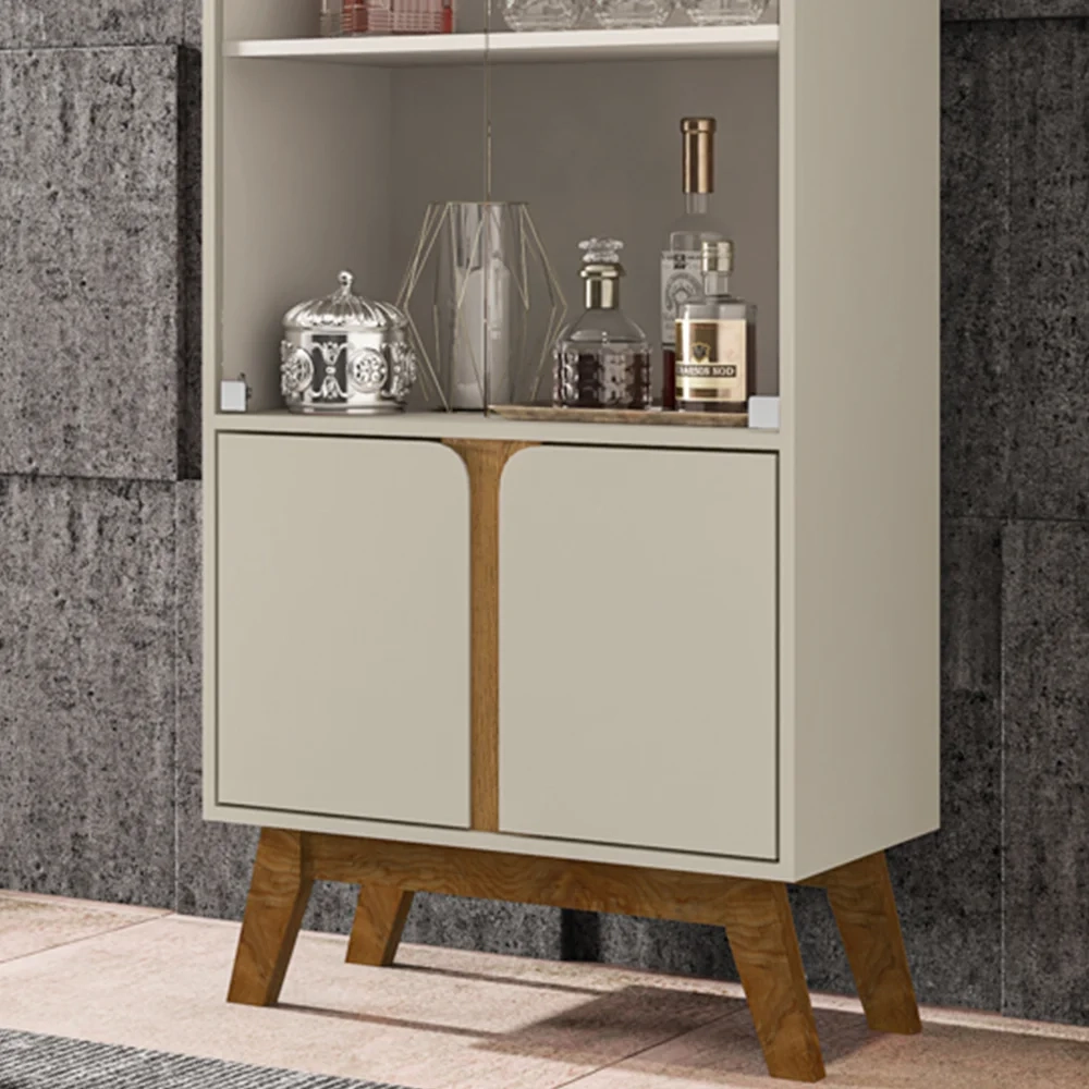 Cristaleira 4 Portas Pés de Madeira Madri Off White/Cinamomo - Bechara