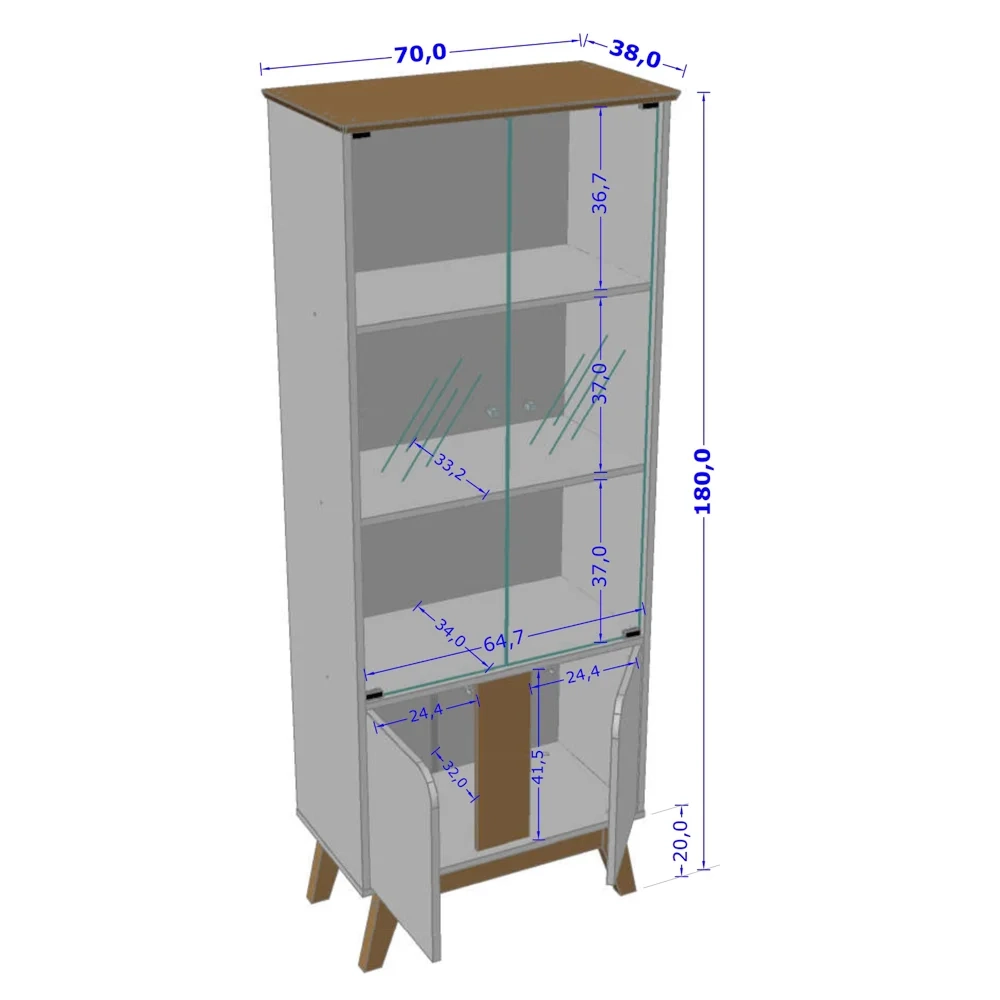 Cristaleira 4 Portas Pés de Madeira Madri Off White/Cinamomo - Bechara