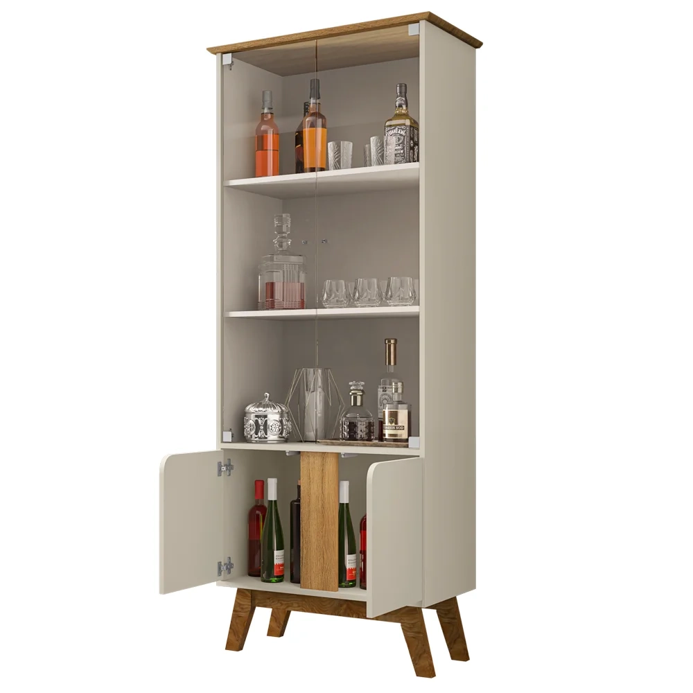 Cristaleira 4 Portas Pés de Madeira Madri Off White/Cinamomo - Bechara