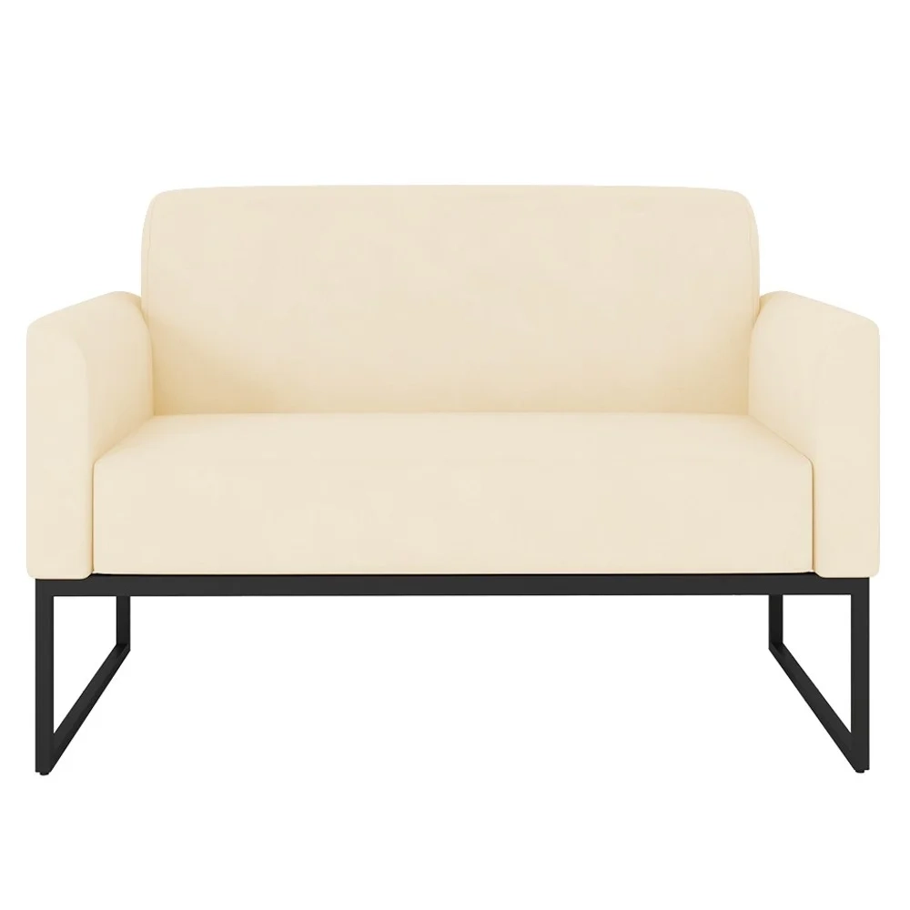 Poltrona Namoradeira 2 Lugares Base Industrial Preta Maressa S03 Suede Bege - Ibiza