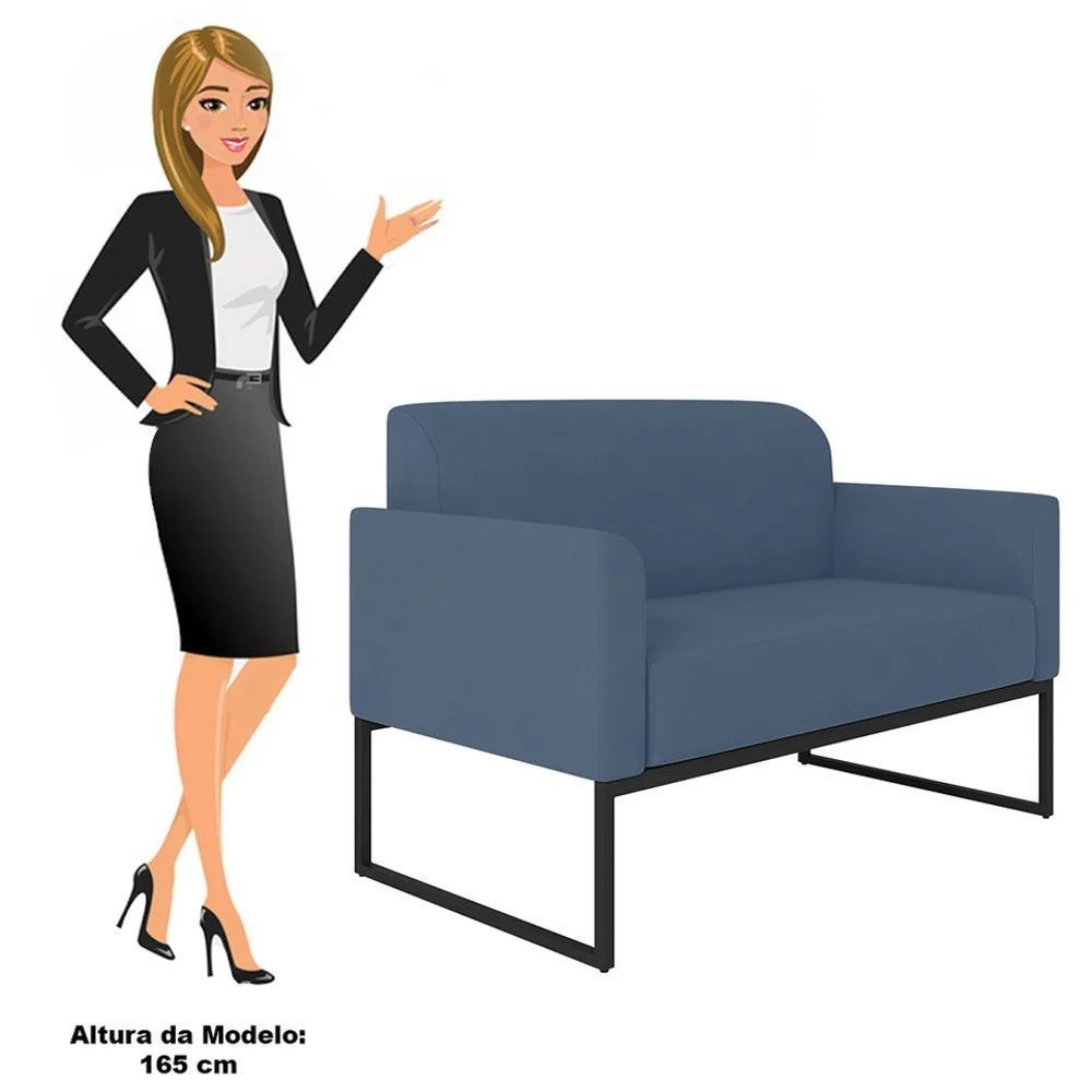 Poltrona Namoradeira 2 Lugares Base Industrial Preta Maressa S04 Suede Azul Marinho - Ibiza