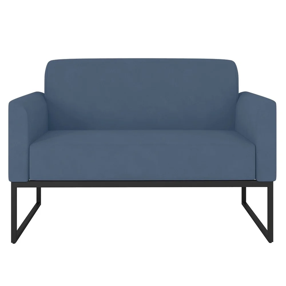 Poltrona Namoradeira 2 Lugares Base Industrial Preta Maressa S04 Suede Azul Marinho - Ibiza