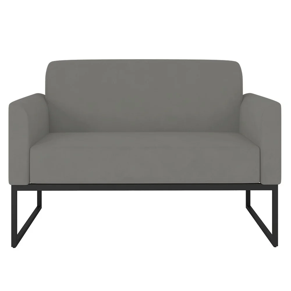Poltrona Namoradeira 2 Lugares Base Industrial Preta Maressa S08 Suede Grafite - Ibiza