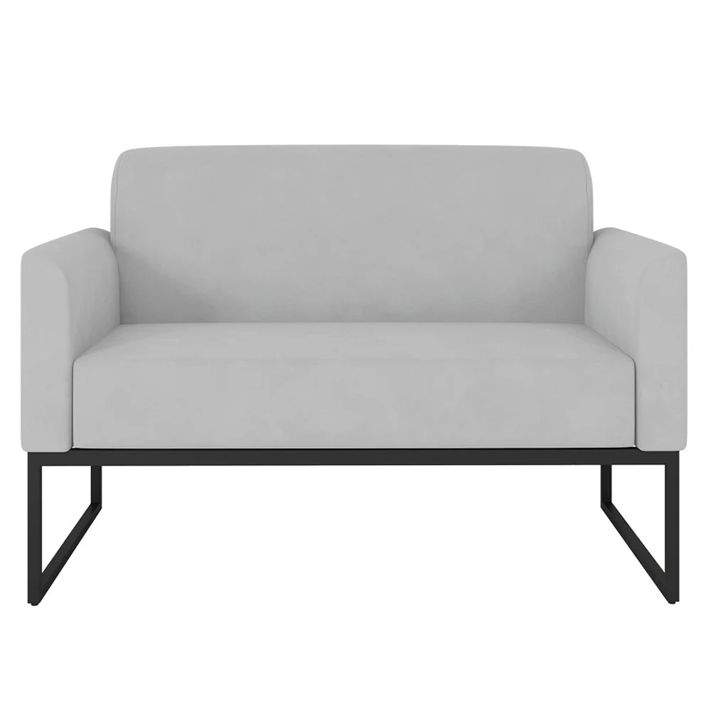Poltrona Namoradeira 2 Lugares Base Industrial Preta Maressa S10 Suede Cinza - Ibiza