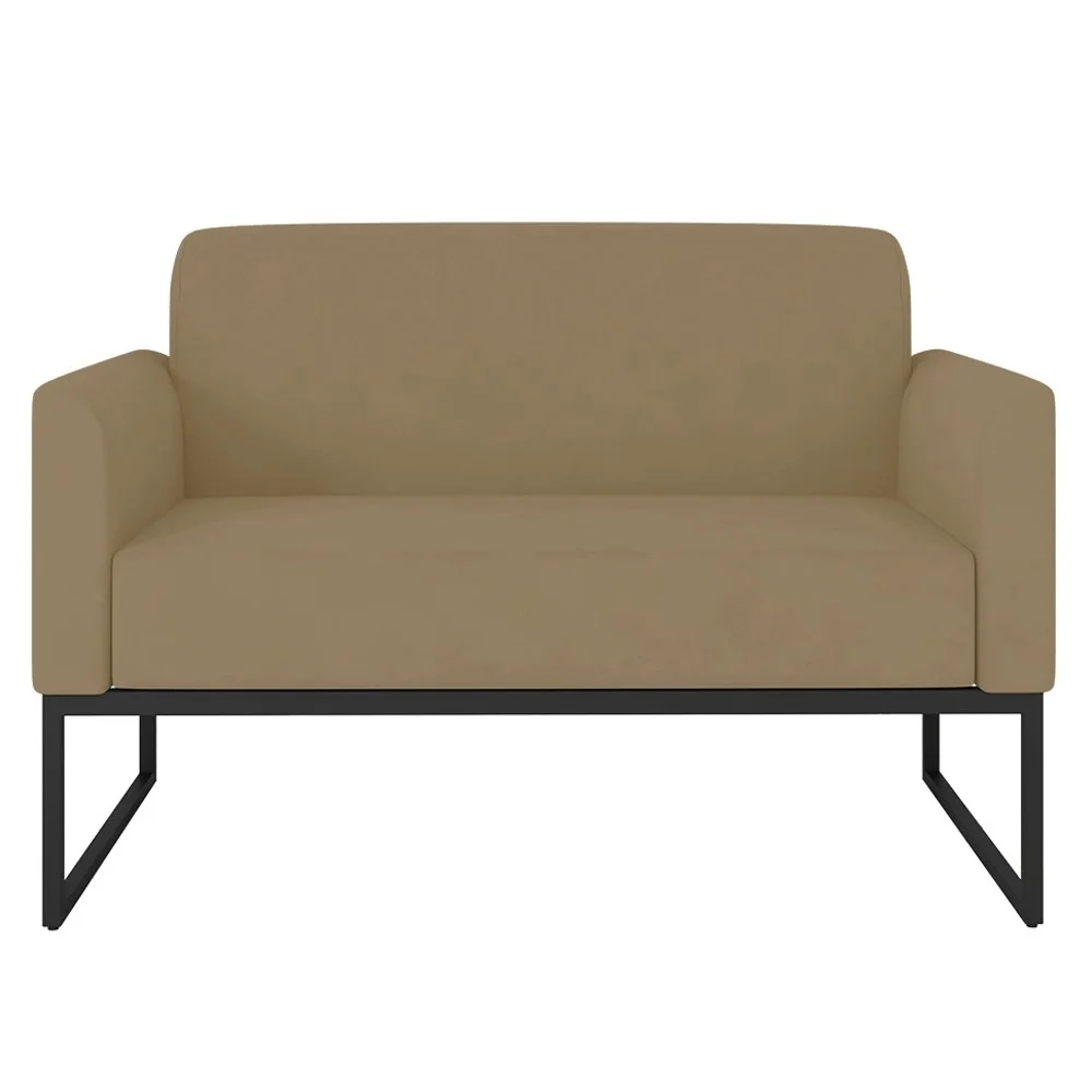 Poltrona Namoradeira 2 Lugares Base Industrial Preta Maressa S12 Suede Marrom Rato - Ibiza