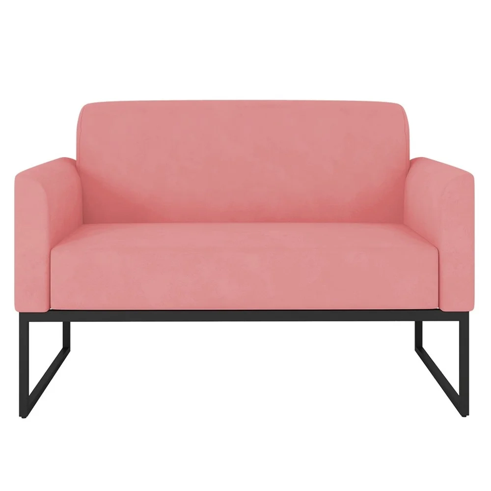 Poltrona Namoradeira 2 Lugares Base Industrial Preta Maressa S17 Suede Rosê - Ibiza