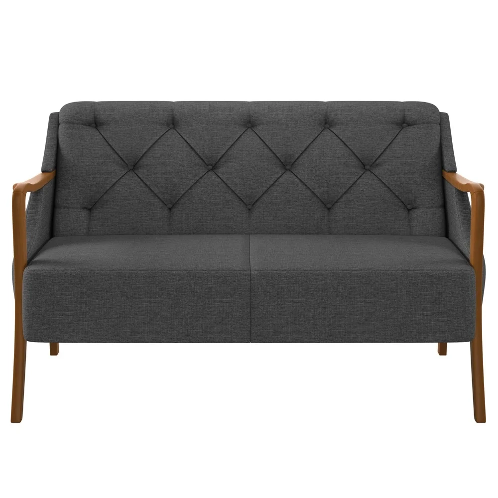 Poltrona Namoradeira 2 Lugares 135cm Capitonê Lapa Z32 Linho Cinza Escuro - Mpozenato