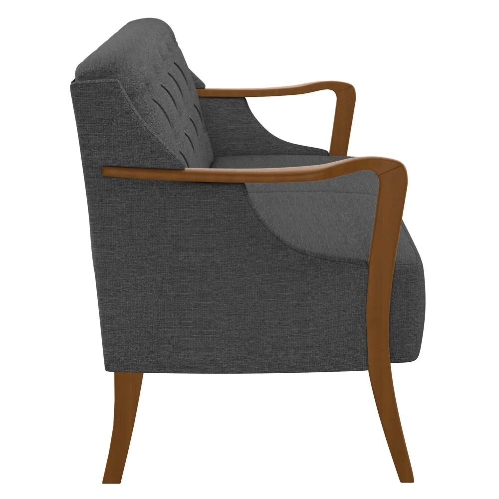 Poltrona Namoradeira 2 Lugares 135cm Capitonê Lapa Z32 Linho Cinza Escuro - Mpozenato