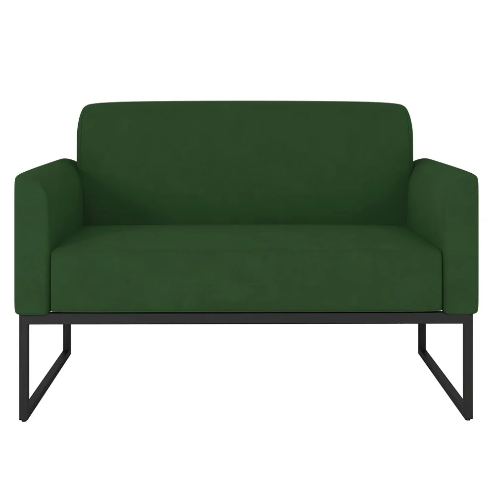 Poltrona Namoradeira 2 Lugares Base Industrial Preta Maressa S23 Suede Verde - Ibiza
