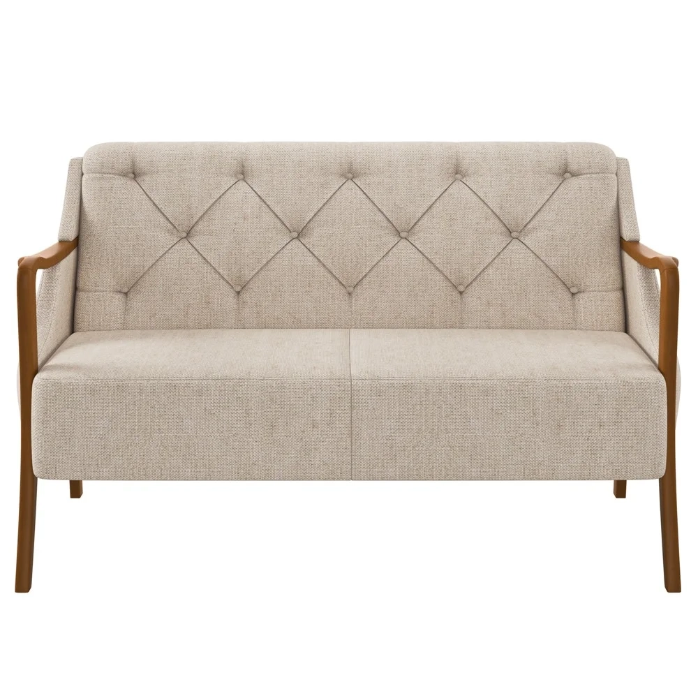 Poltrona Namoradeira 2 Lugares 135cm Capitonê Lapa Z32 Linho Cru Liso - Mpozenato