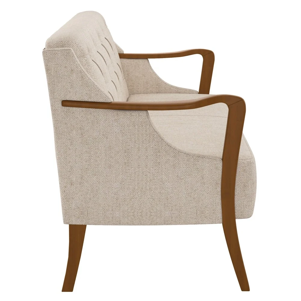 Poltrona Namoradeira 2 Lugares 135cm Capitonê Lapa Z32 Linho Cru Liso - Mpozenato